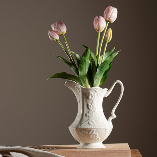 Elegant Floral Embossed Ceramic Pitcher