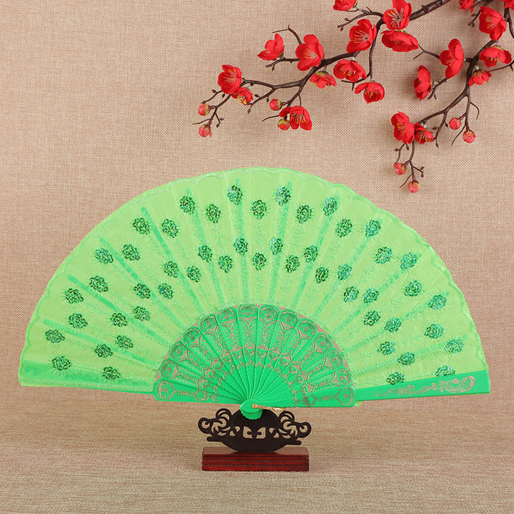 Women's folding fan with artistic decorations Bowlift