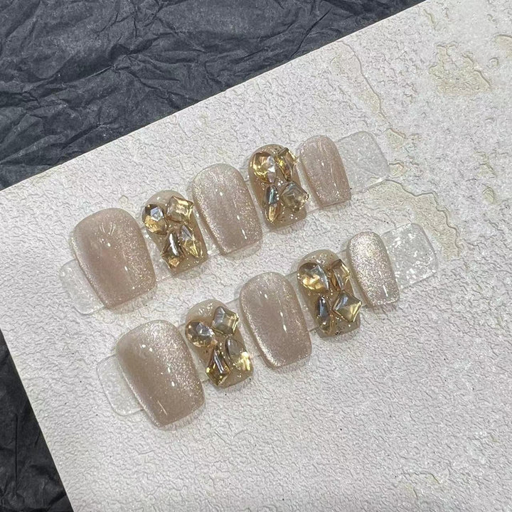 Premium Decorative Press-On Nail Set with Shimmering Gemstone Accents Bowlift
