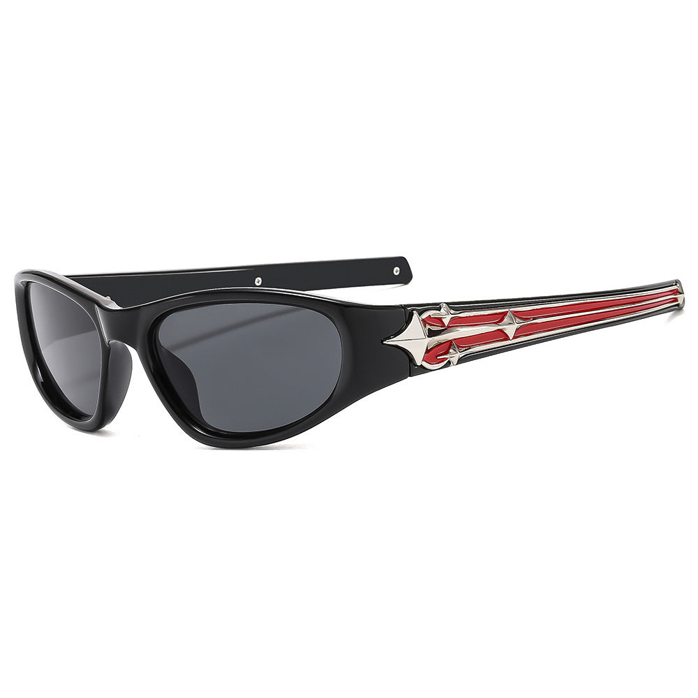 Fashion-Forward Shield Sunglasses with Decorative Frame Design Bowlift