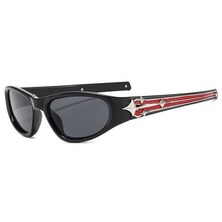 Fashion-Forward Shield Sunglasses with Decorative Frame Design Bowlift