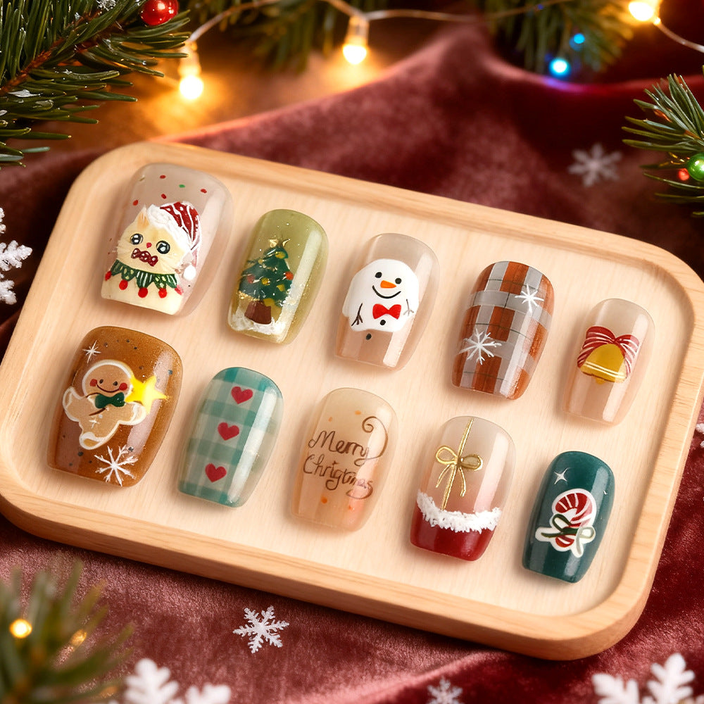Christmas-Themed Press-On Nail Art Set Bowlift