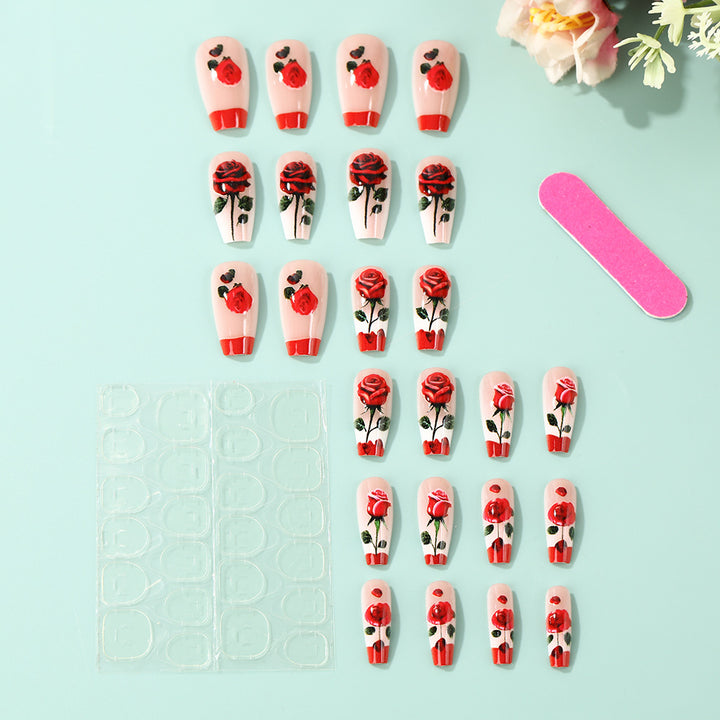 Artificial nails with romantic rose design Bowlift