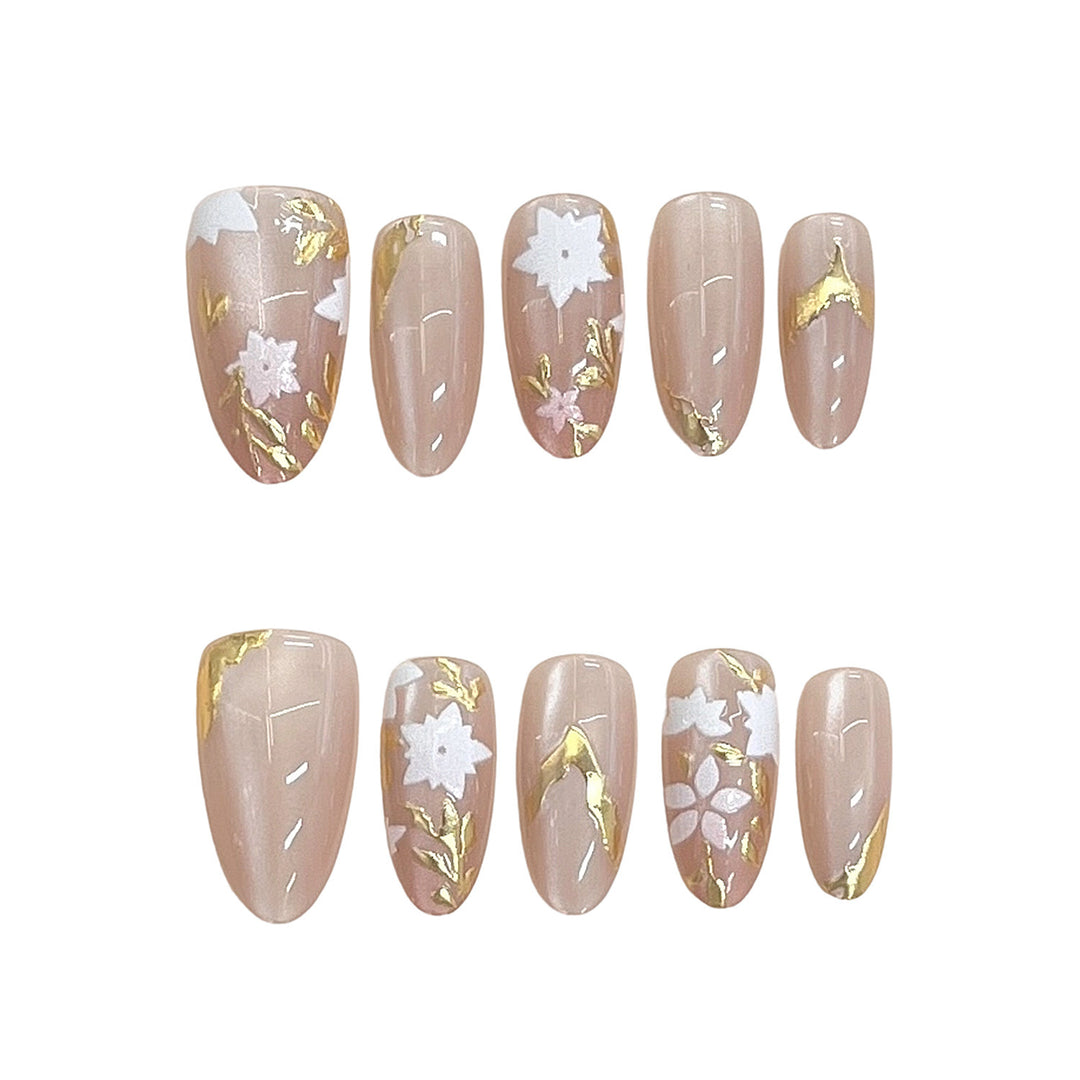Floral Embellished Press-On Nail Design Bowlift