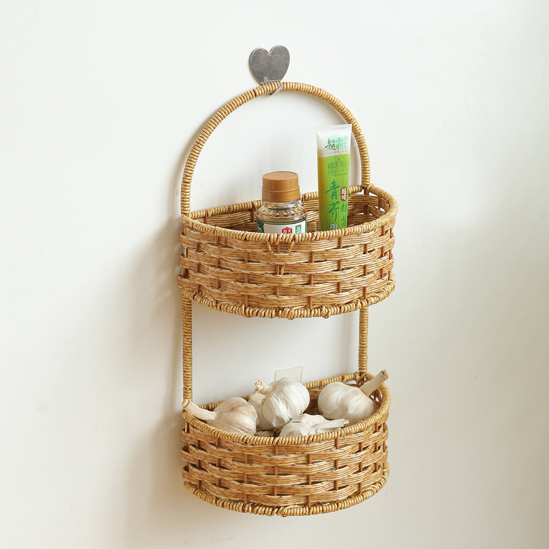 Double-Tiered Wicker Storage Basket Bowlift