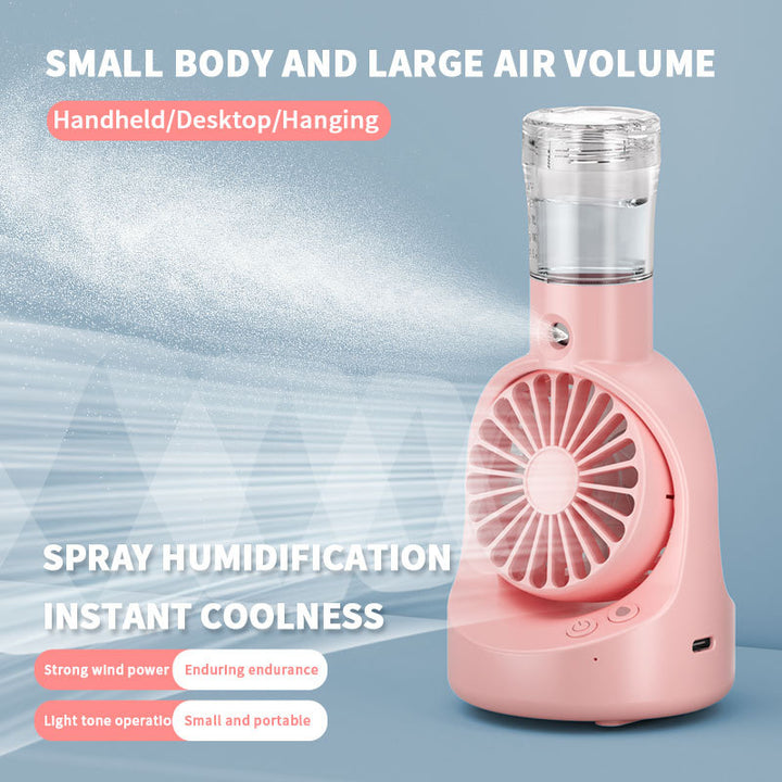 Cooling portable misting handheld fan with detachable water reservoir and adjustable-angle stand Bowlift