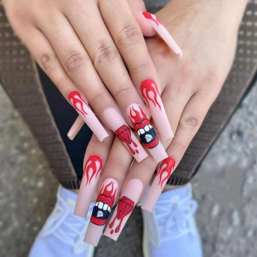Artificial nails with creative flame patterns Bowlift