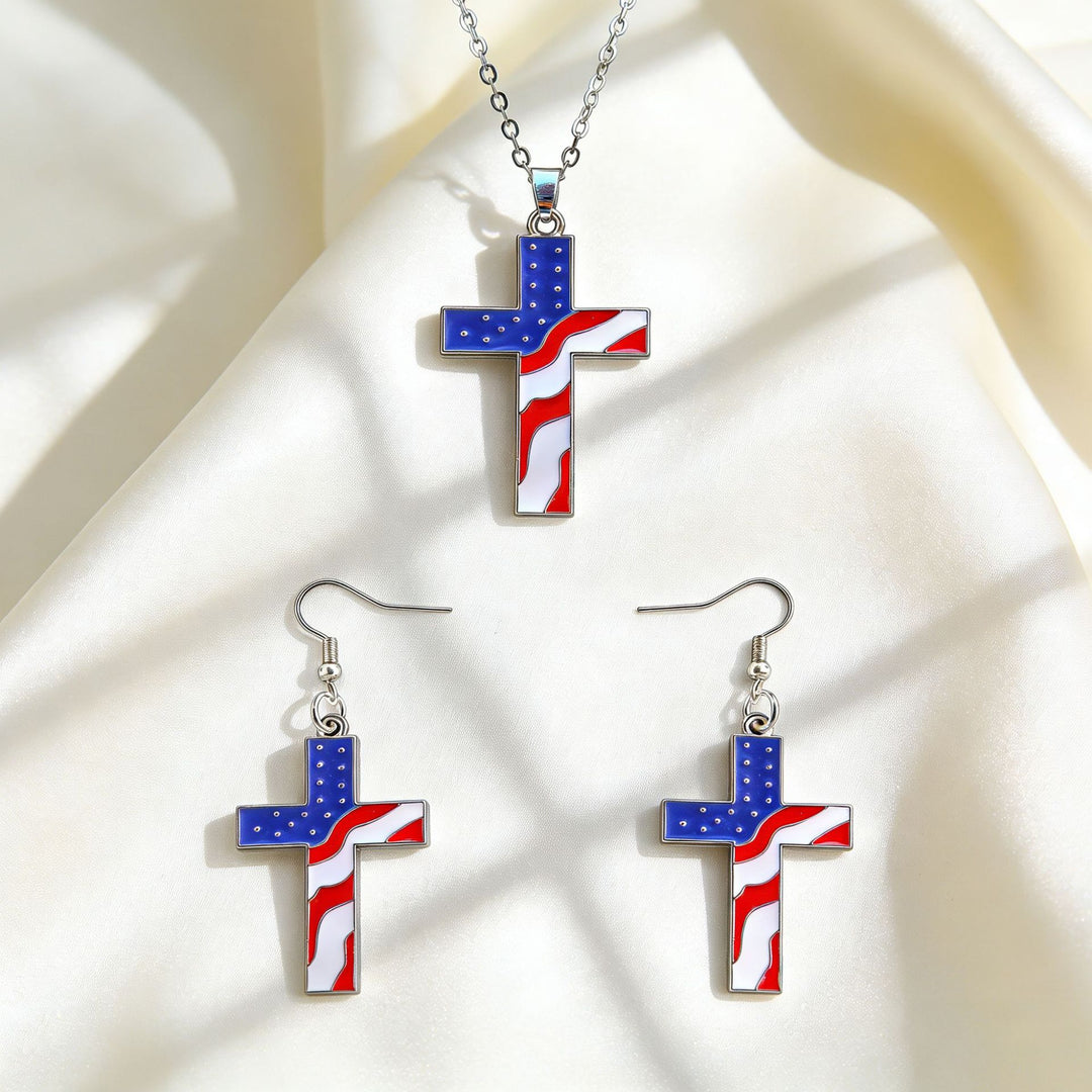 Women's patriotic jewelry set with flip-flop pendant made of enamel and crystal embellishment Bowlift