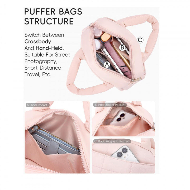 Fashionable Quilted Handbag with Removable Shoulder Strap Bowlift