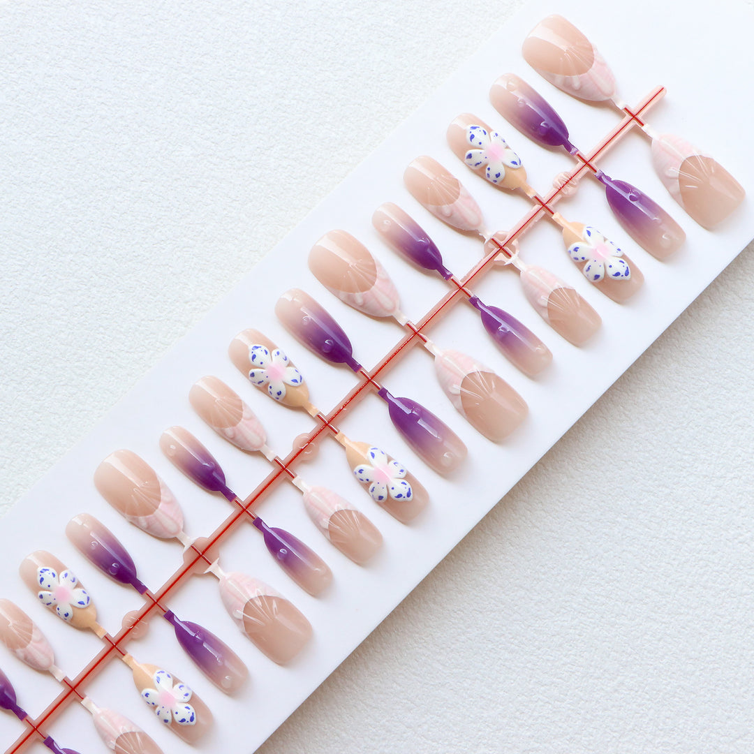 Decorative Press-On Nail Art Set with Floral and Ocean Themes Bowlift