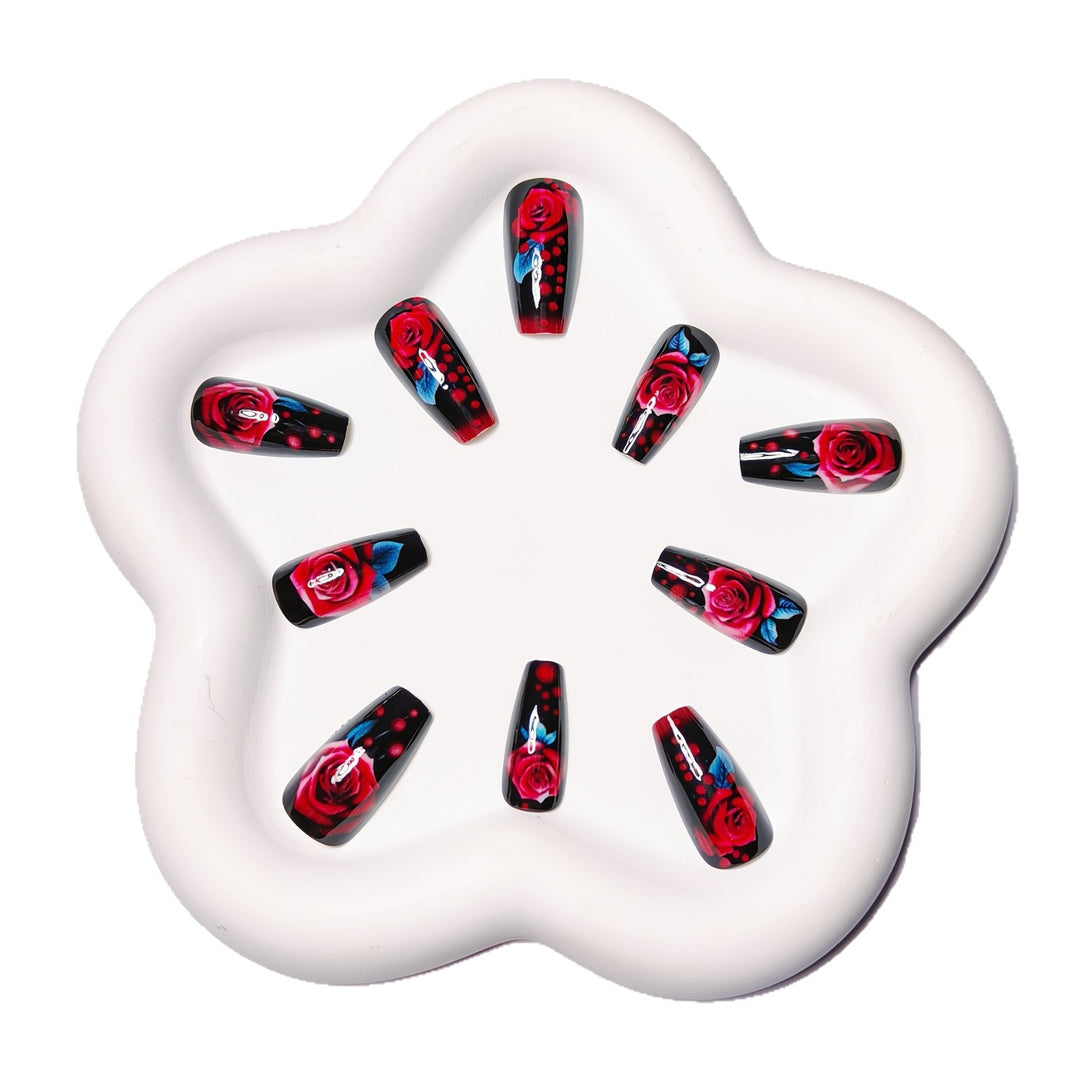 Elegant and Creative Art Nails with Rose Design Bowlift