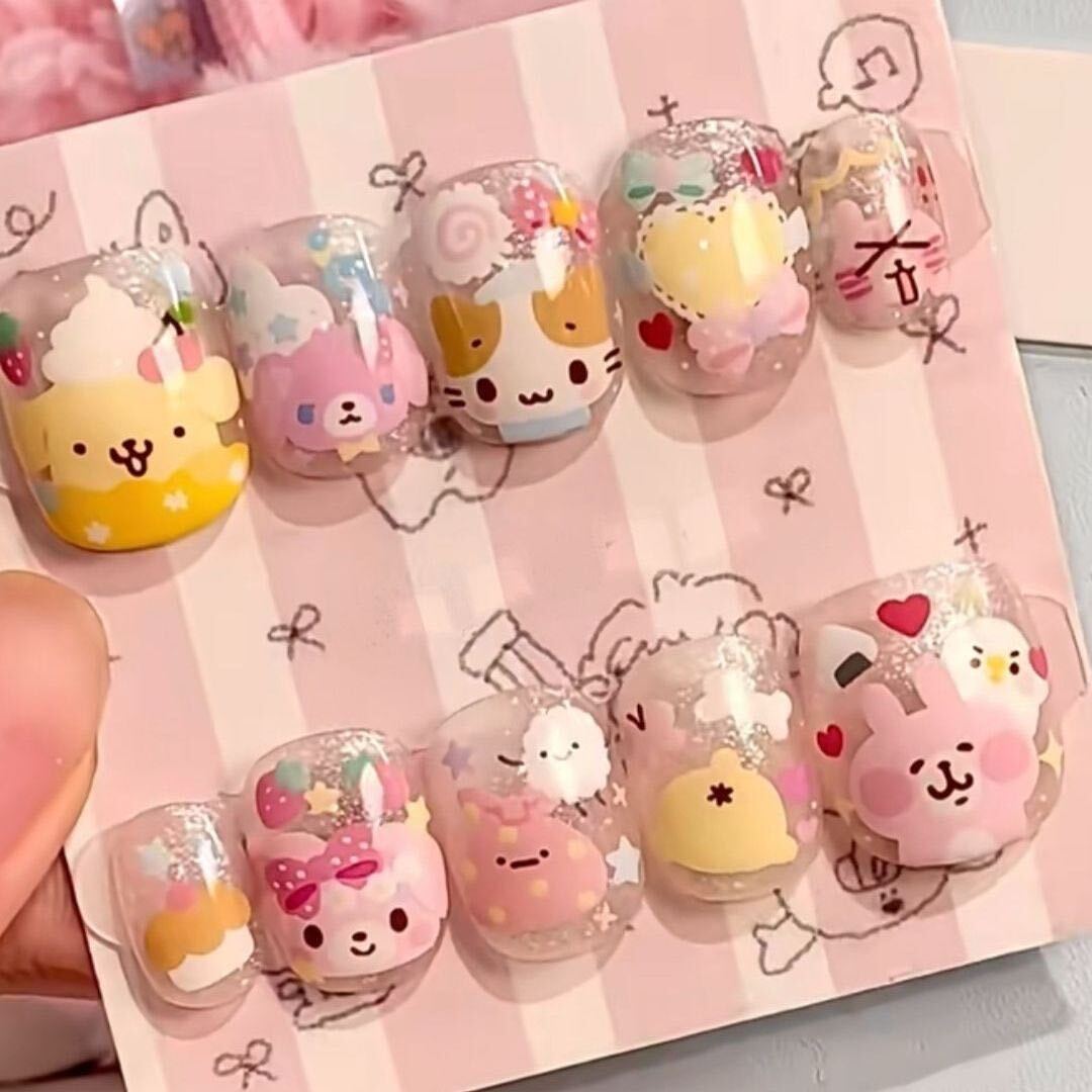 Whimsical Cartoon Character Nail Art Set Bowlift