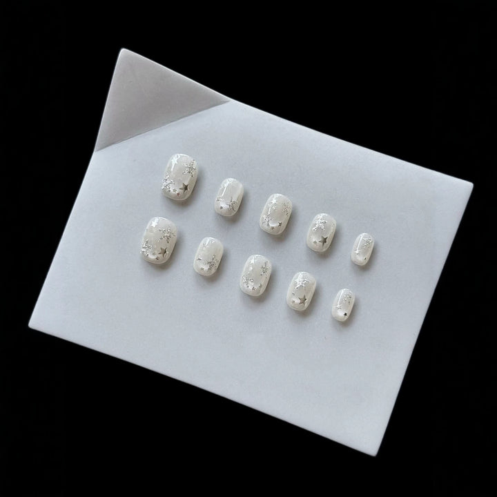 Decorative Press-On Nail Set with Celestial Motifs