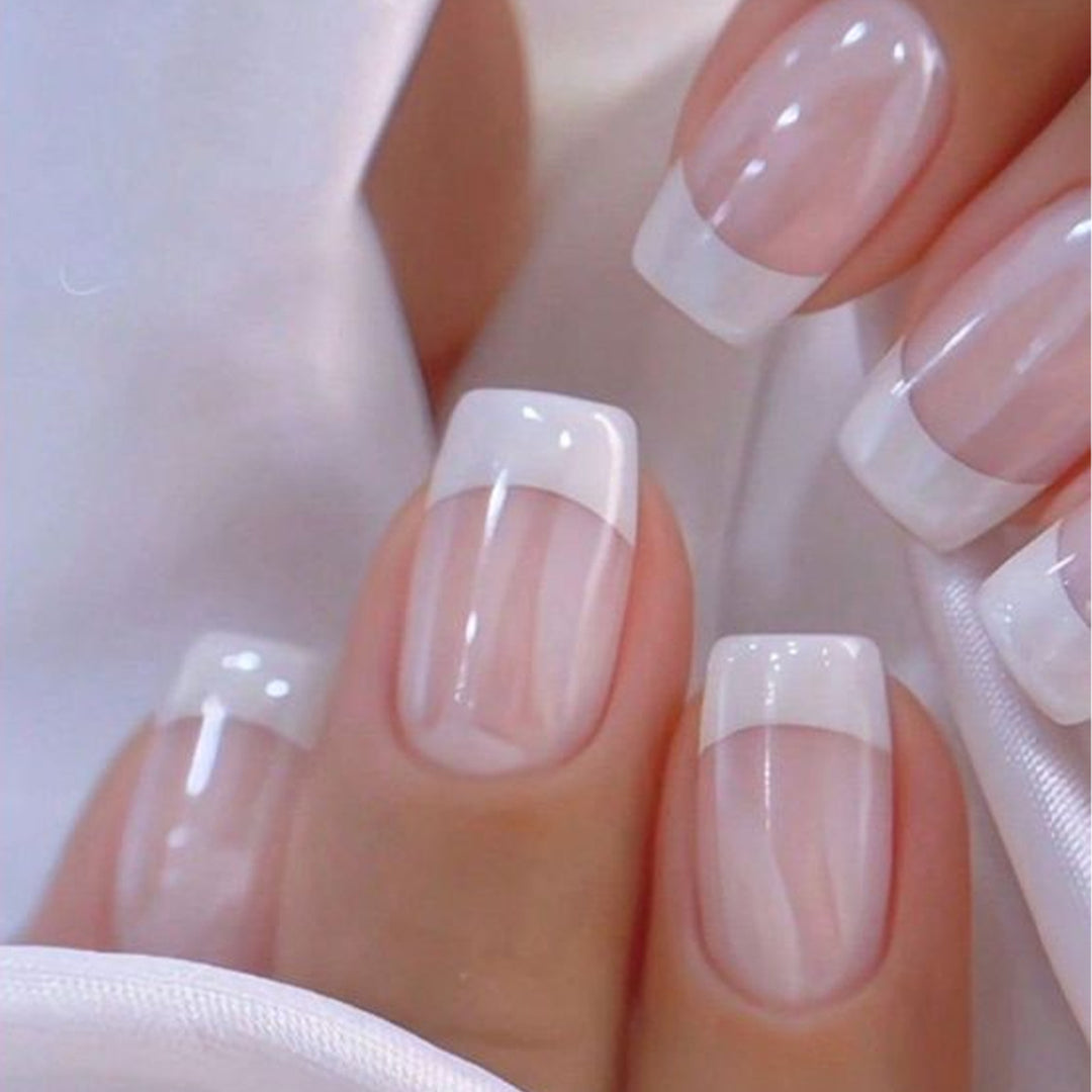 Elegant French Tip Acrylic Press-On Nails Bowlift
