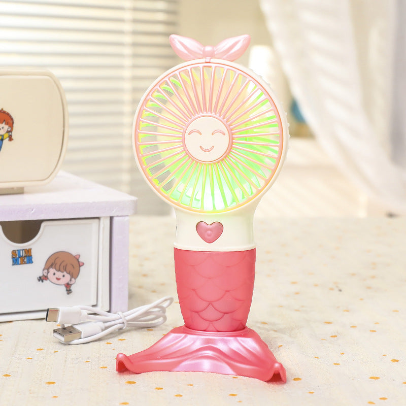 Women Portable Handheld Fan with Mermaid Design Bowlift