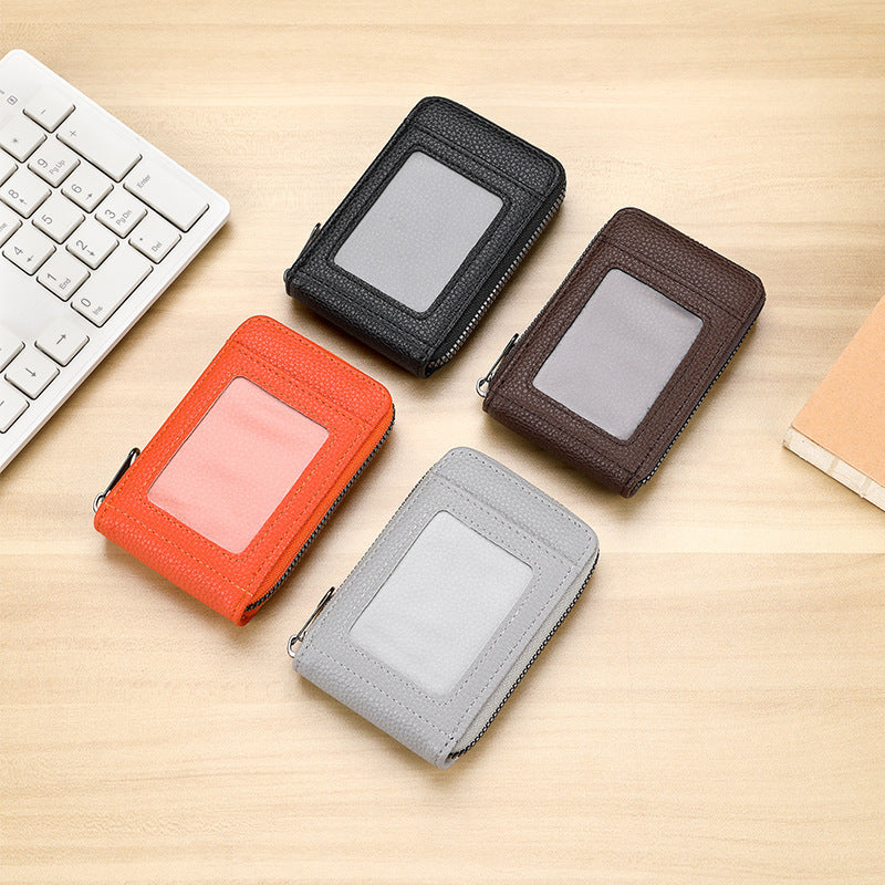 RFID-Blocking Textured Leather Zip Card Holder Bowlift
