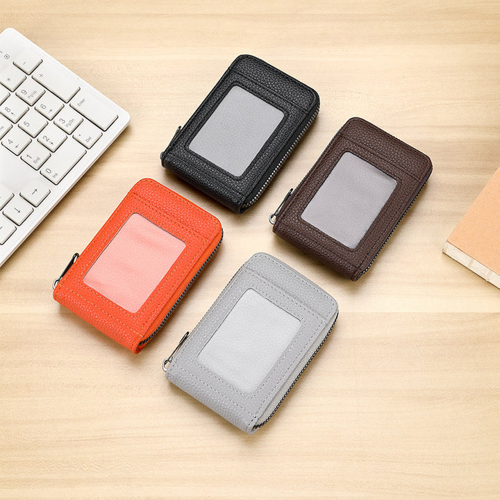 RFID-Blocking Textured Leather Zip Card Holder Bowlift
