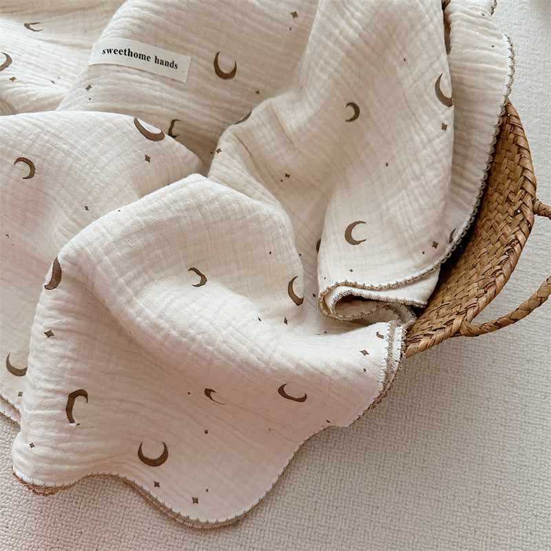 Unisex Muslin Blanket with delicate floral design and elegant ruffles Bowlift