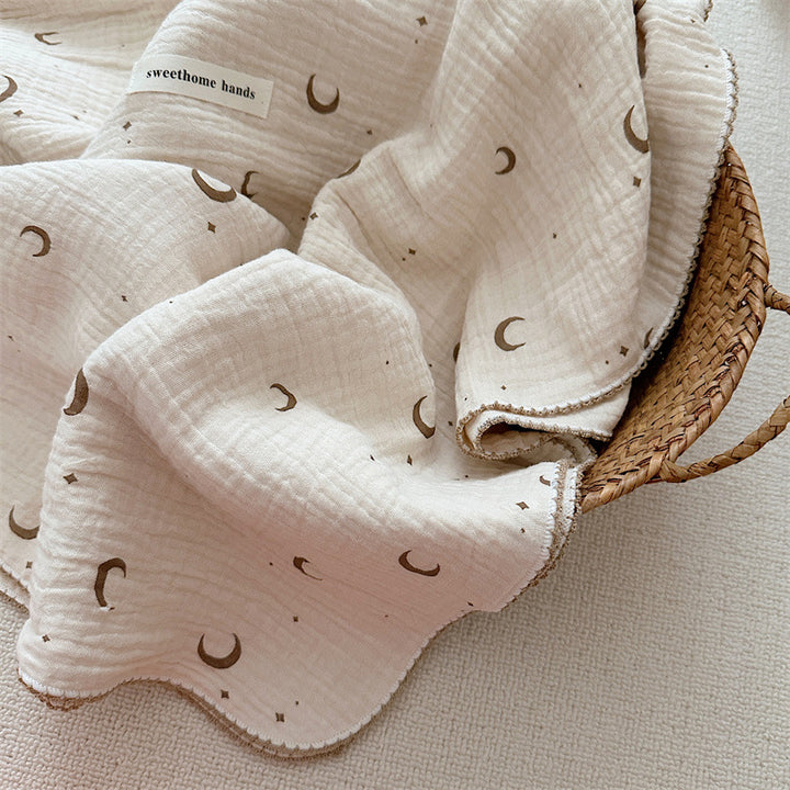 Unisex Muslin Blanket with delicate floral design and elegant ruffles Bowlift