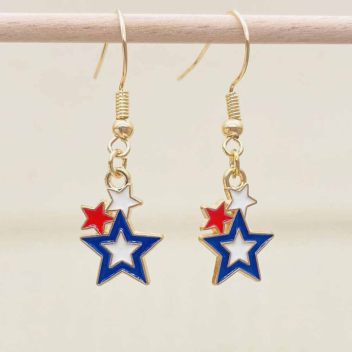 Women's filigree drop earrings with enameled flag pendants and metal hook closure Bowlift