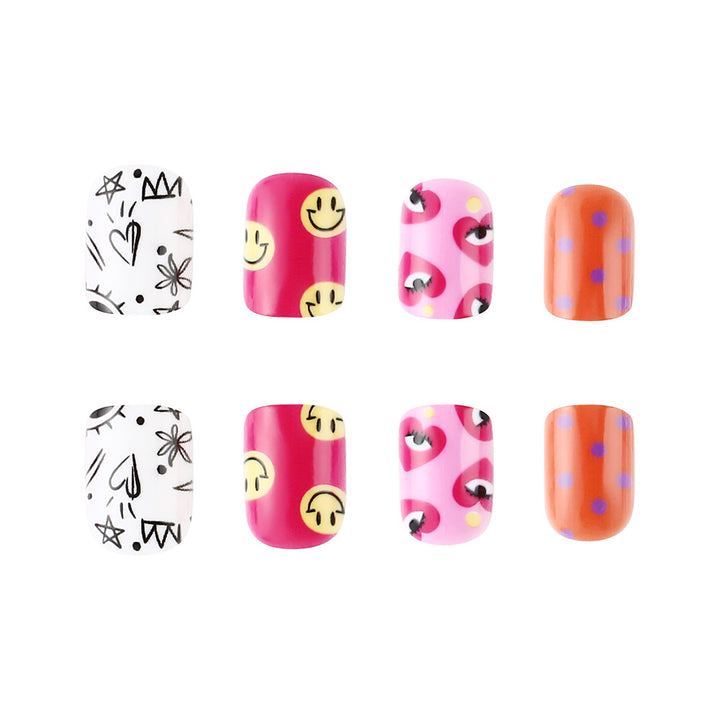 Artistic Press-On Nail Art Set with Playful Designs Bowlift