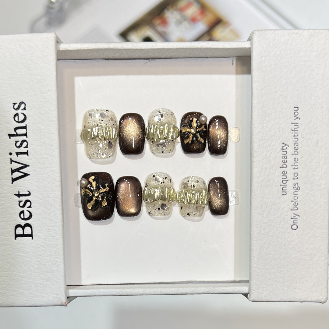 Decorative Press-On Nail Art Set with Chic Textured Accents Bowlift