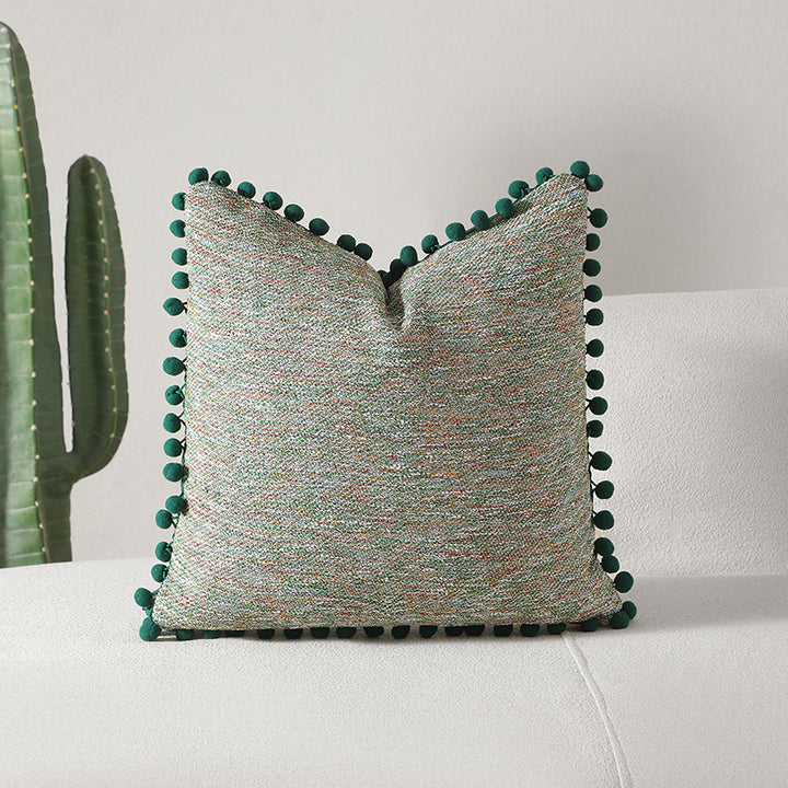 Textured Decorative Accent Pillow with Pompom Trim