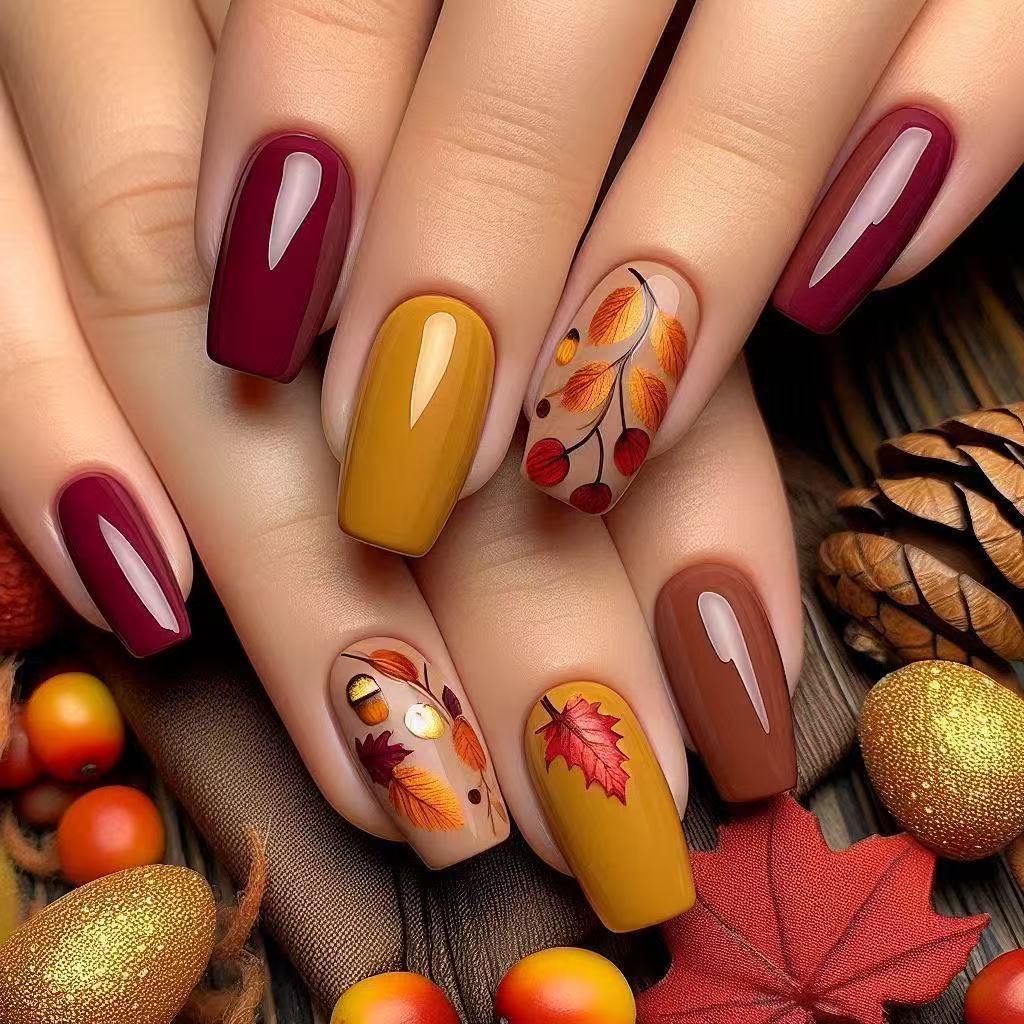 Artificial Nail Set with Natural Autumn Design Bowlift