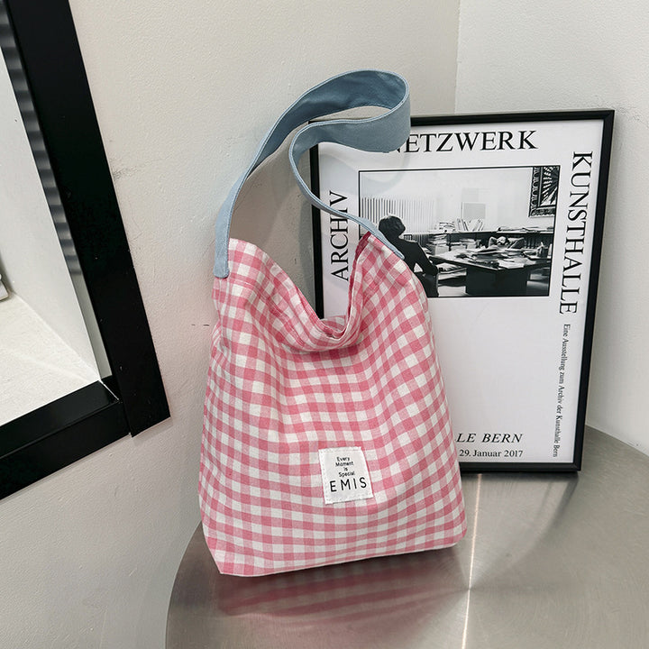 Charming Checkered Fabric Tote Bag
