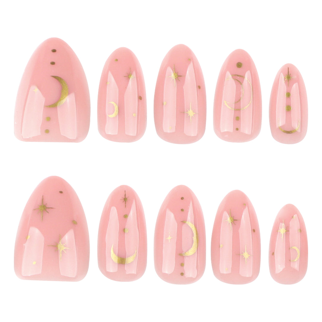 Artful Nail Extensions with Moon-Shaped and Star-Shaped Decorations Bowlift