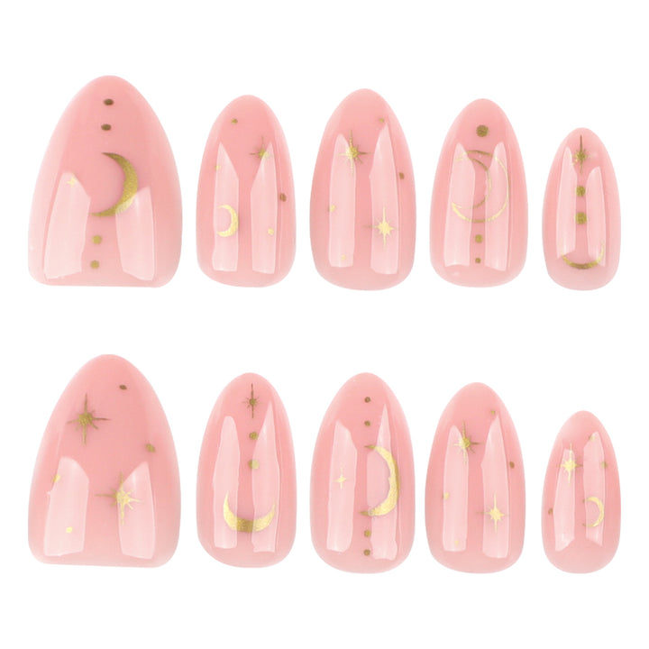 Artful Nail Extensions with Moon-Shaped and Star-Shaped Decorations Bowlift