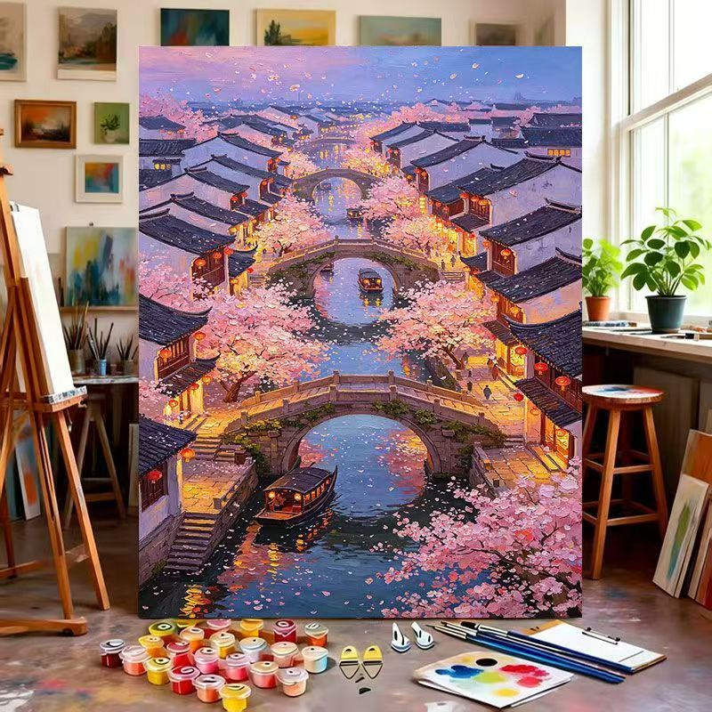 Scenic Cherry Blossom Paint by Numbers Art Kit Bowlift