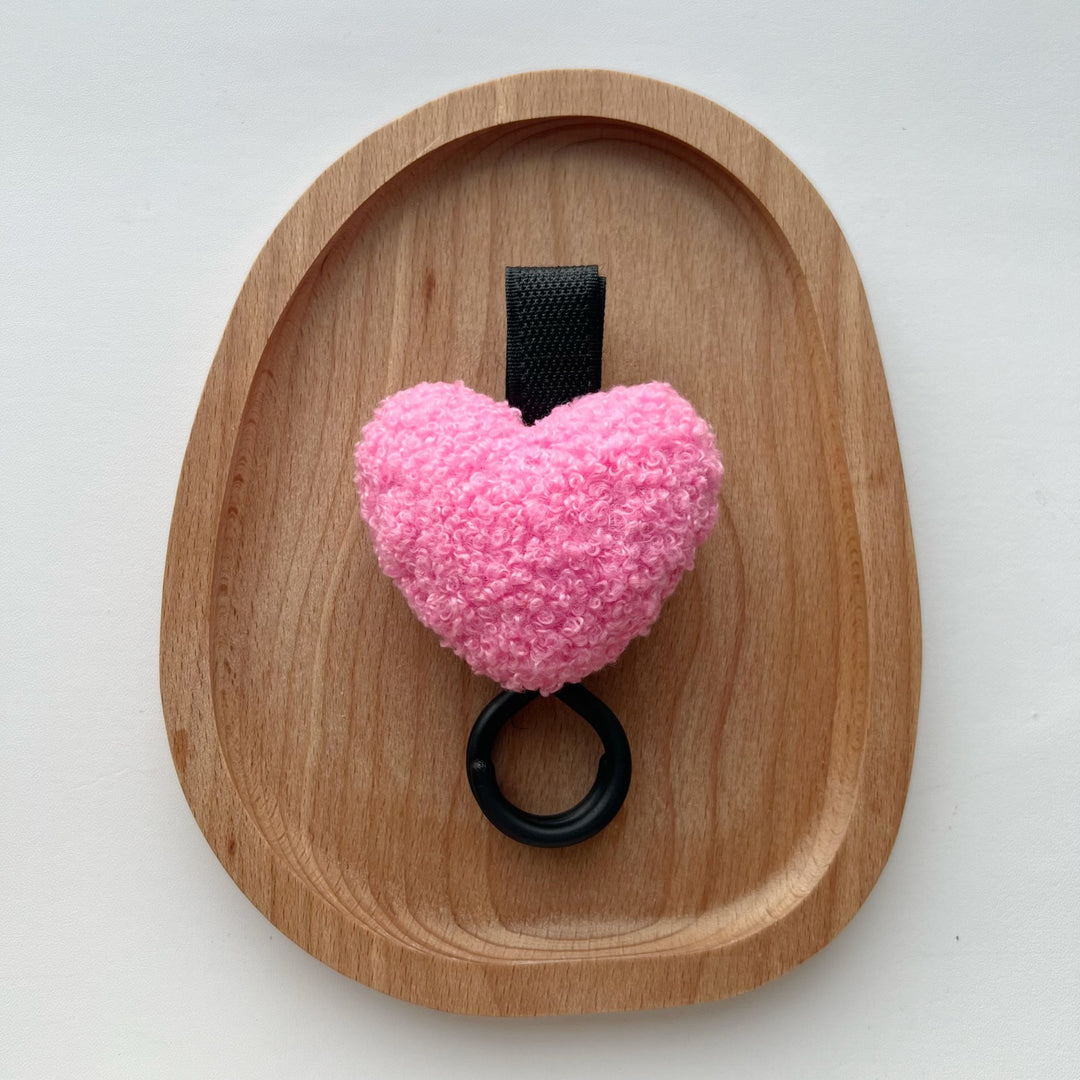 Plush Heart Bag Charm Keyring with Fabric Loop and Rubber O-Ring