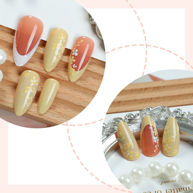 Premium Artistic Press-On Nail Set with Floral and Gem Accents Bowlift