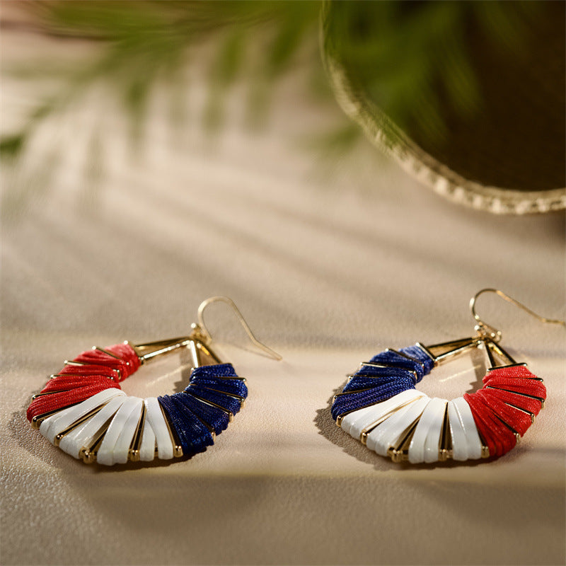 Ladies handmade Boho hoop earrings with textile wrap and bead application Bowlift
