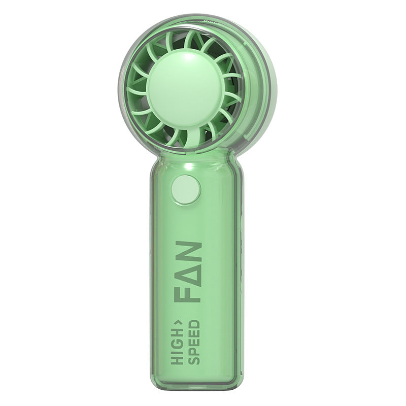 Cooling portable high-speed handheld mini fan with transparent safety housing and USB-C recharge Bowlift