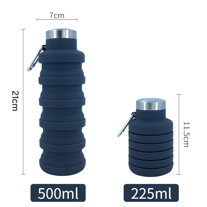 Collapsible Silicone Travel Water Bottle with Stainless Steel Cap and Carabiner Bowlift