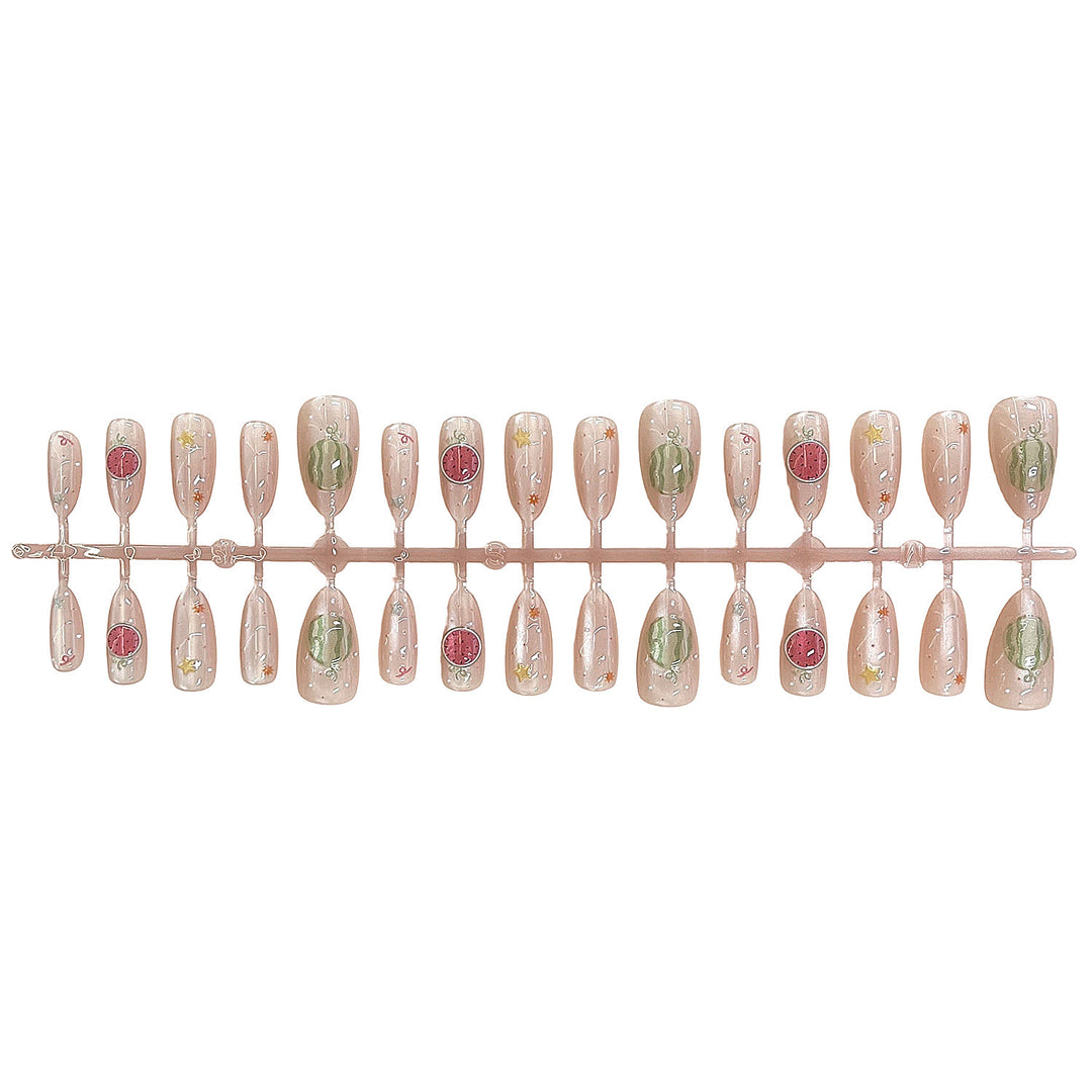 Artistic Press-On Nail Set with Elegant Fruit Designs Bowlift