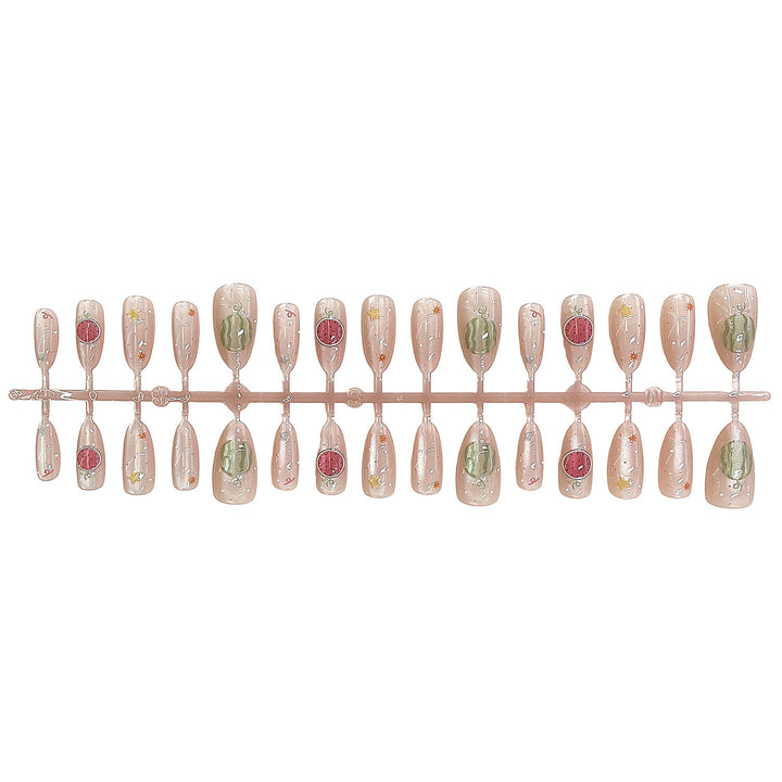 Artistic Press-On Nail Set with Elegant Fruit Designs Bowlift