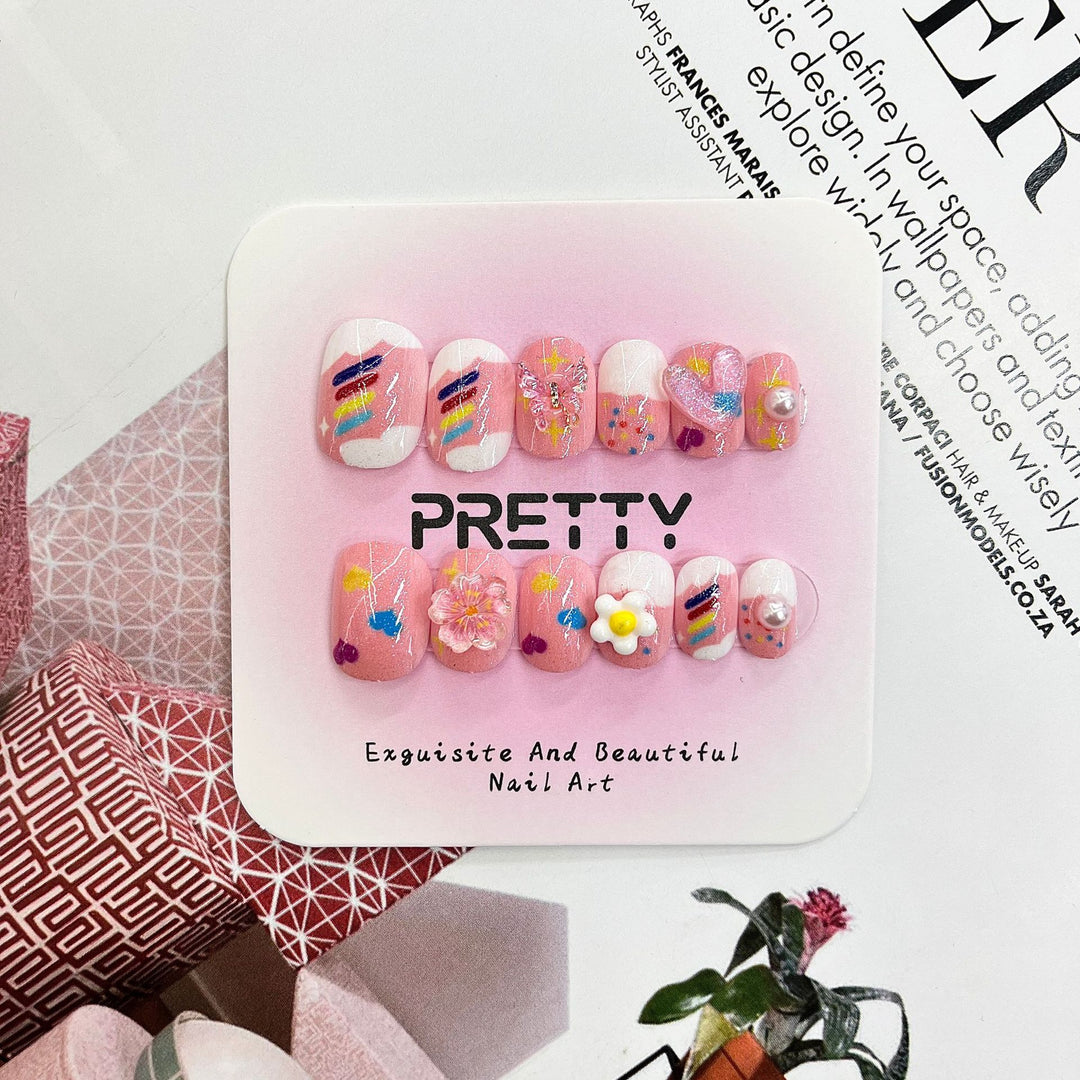 Artistic 3D Decorated Press-On Nail Set Bowlift