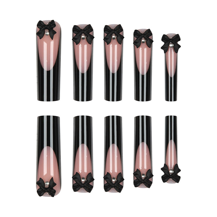Decorative Acrylic Stiletto Press-On Nails with Bow Accents Bowlift