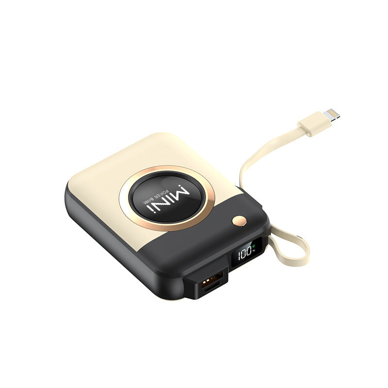Portable Mini Power Bank with Integrated Charging Cable and Innovative Design Bowlift