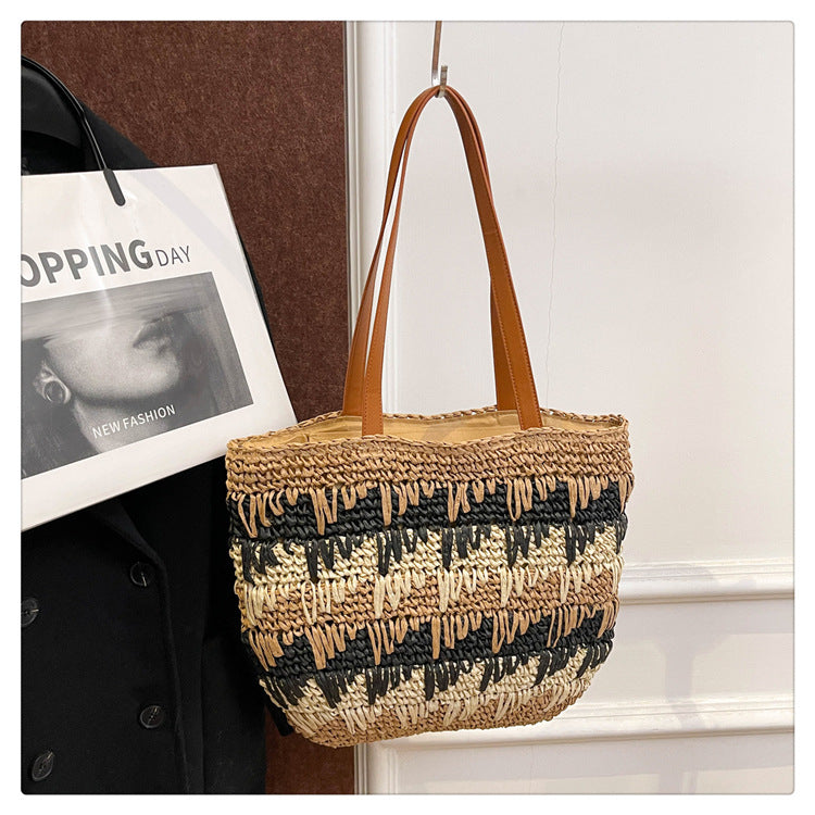 Braided beach bag with leather handles Bowlift