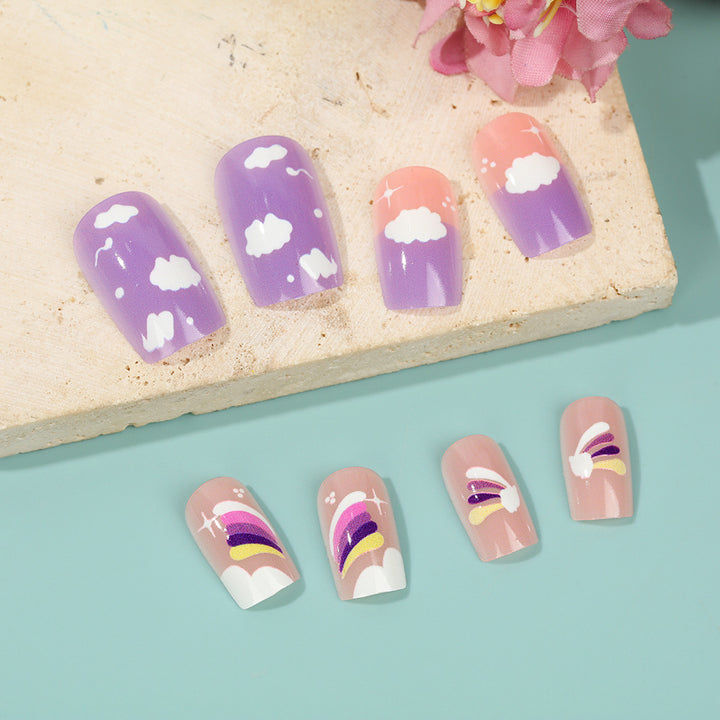 Creative Nail Art Set with colorful rainbow and cloud designs Bowlift