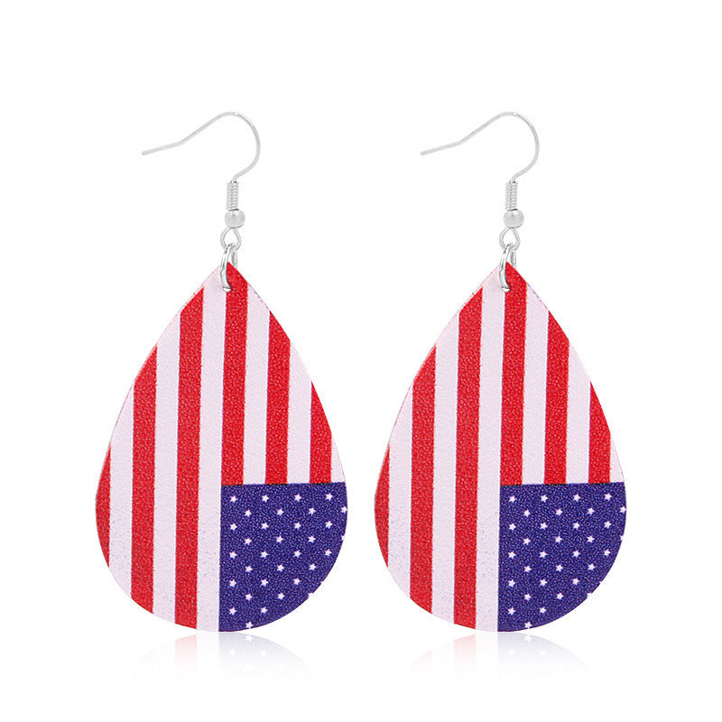 Women's lightweight drop earrings with stars-and-stripes design made of vegan leather Bowlift