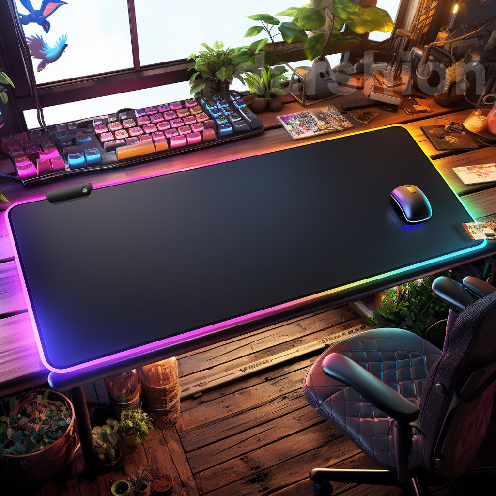 Extra Large RGB Backlit Gaming Mouse Pad with Microfiber Surface and Braided USB Cable Bowlift