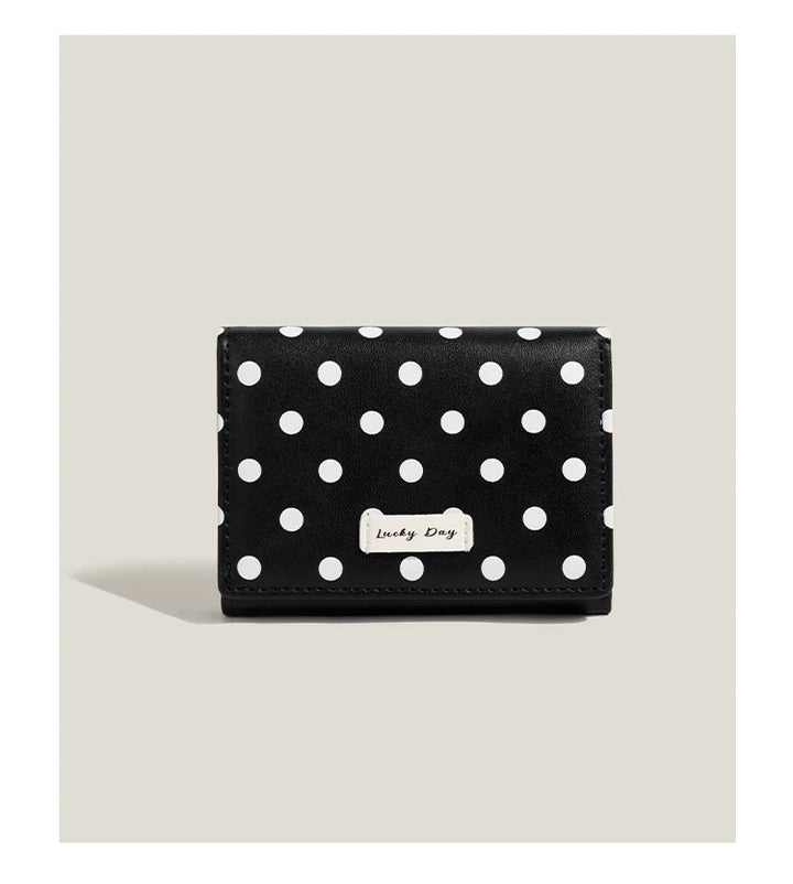 Compact polka dot trifold wallet with RFID protection multiple card and coin compartments Bowlift