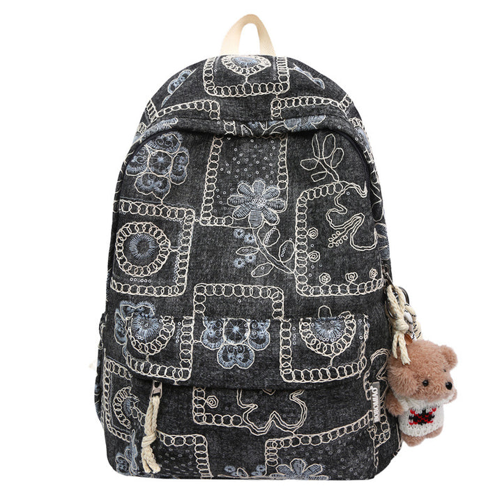 Floral Embroidered Denim Backpack