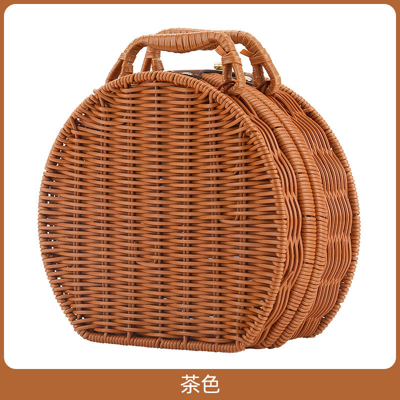 Women Round Wicker Handbag Bowlift
