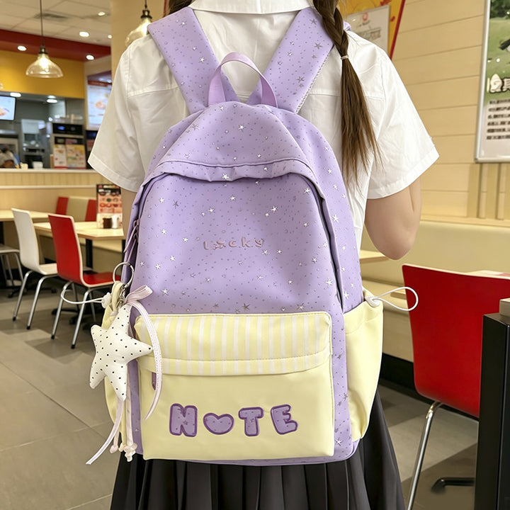Cute Illustrated Star-Embellished Backpack Bowlift